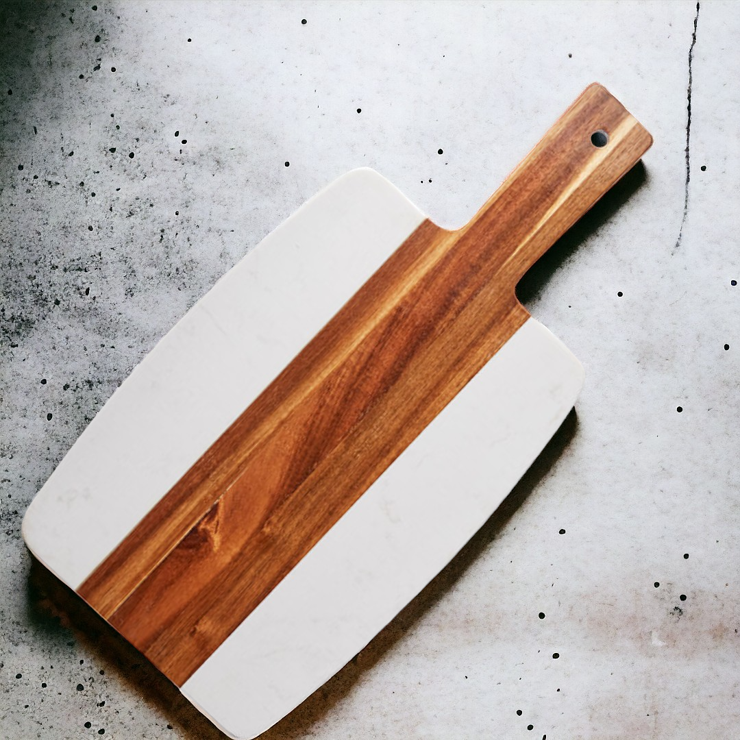 Acacia Wood and Marble Serving Board with Handle (Pack of 10 - Minimum Order)