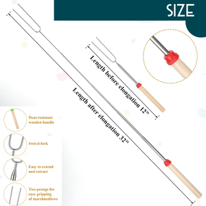 Custom Engraved Marshmallow Roasting Sticks – Set of 6 | 32" Stainless Steel S'mores Kit