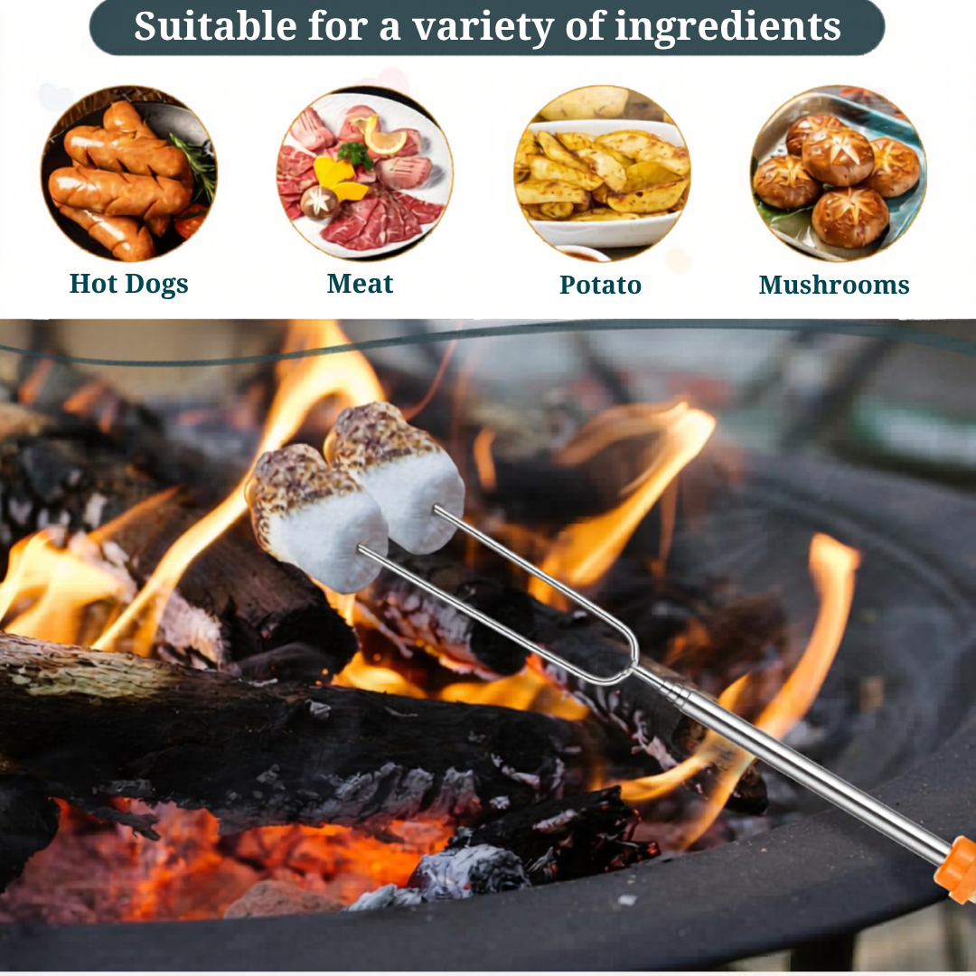 Custom Engraved Marshmallow Roasting Sticks – Set of 6 | 32" Stainless Steel S'mores Kit