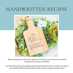 Custom Recipe Cutting Board | Laser Engraved Handwriting | HP Design – McKinney, Texas - HP Design Product title – Custom engraving, printing, and embroidery by HP Design in McKinney, Texas