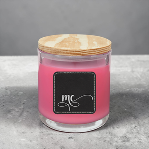 Custom Personalized 14 oz. Soy Candle in Glass with Wood Lid – Corporate Logo & Leatherette Patch | HP Design D