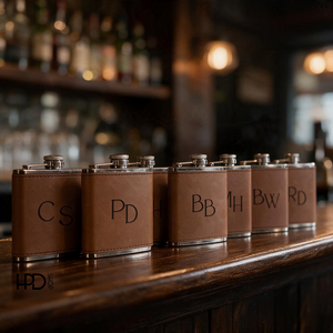 Custom Laser Engraved 6 oz Black Leatherette Flask | Personalized Gift | HP Design McKinney TX