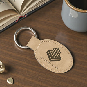 Custom Engraved Leatherette Oval Keychain – Personalized Faux Leather Key Ring | HP Design