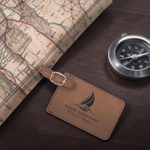 Dark Brown Leatherette Luggage Tag | Custom Laser Engraved | HP Design McKinney TX