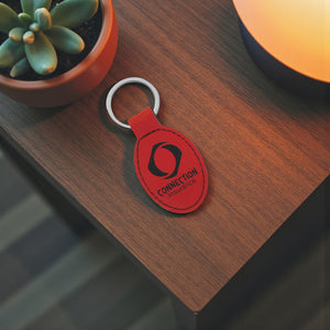 Custom Engraved Leatherette Oval Keychain – Personalized Faux Leather Key Ring | HP Design