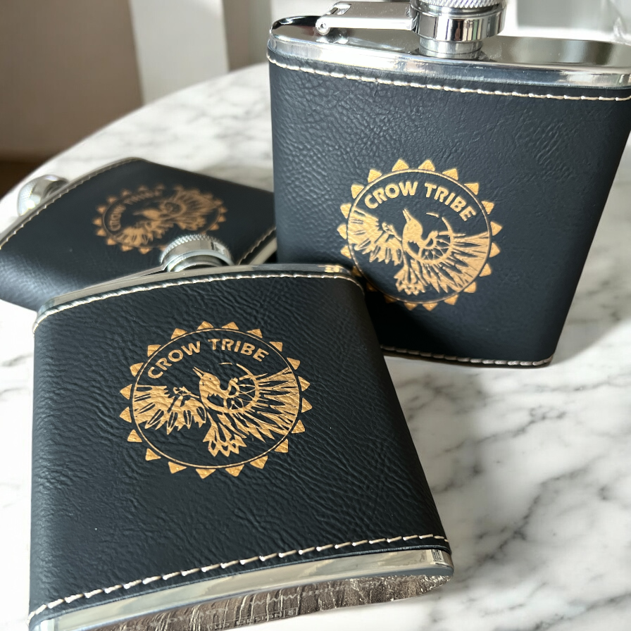 Custom Laser Engraved 6 oz Black Leatherette Flask – Personalized Gift