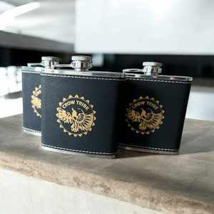 Custom Laser Engraved 6 oz Black Leatherette Flask – Personalized Gift
