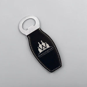 Black/Silver Leatherette Bottle Opener with Magnet | Custom Laser Engraved | HP Design McKinney TX