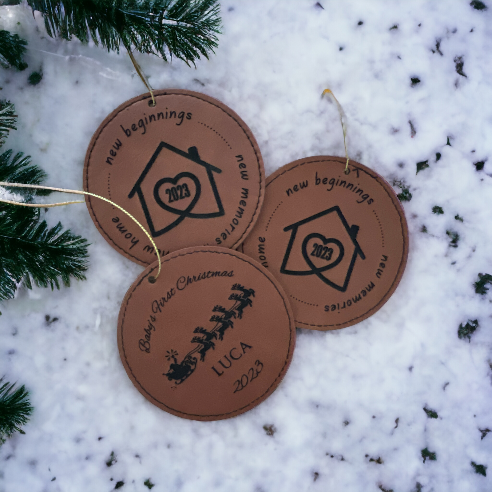 Custom Engraved Leatherette Ornament – Personalized Holiday Decoration | HP Design