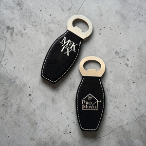 Personalized Leatherette Bottle Opener with Magnet – Black & Silver