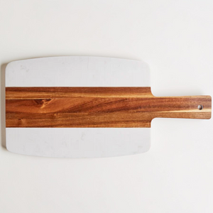 Acacia Wood and Marble Serving Board with Handle – Bulk Pack of 10 for Restaurants & Catering | HP Design