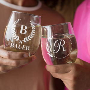 Polar Camel 15 oz. Stemless Wine Glass – Custom Monogram Engraved