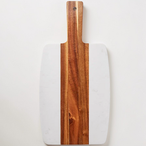 Acacia Wood and Marble Serving Board with Handle – Bulk Pack of 10 for Restaurants & Catering | HP Design