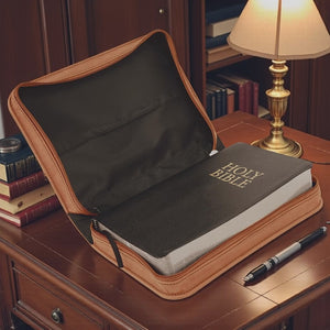 Custom Leatherette Book Cover with Handle & Zipper – Personalized Bible Cover up to 7.25" x 10.25" | HP Design