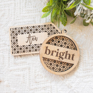 Rattan Ornaments "Merry & Bright" SET