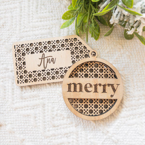 Rattan Ornaments "Merry & Bright" SET
