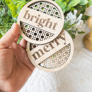 Rattan Ornaments "Merry & Bright" SET