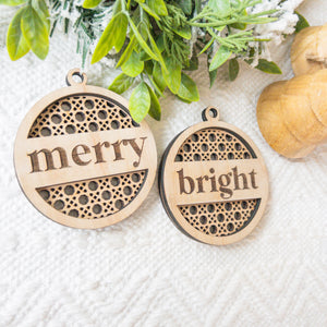 Rattan Ornaments "Merry & Bright" SET