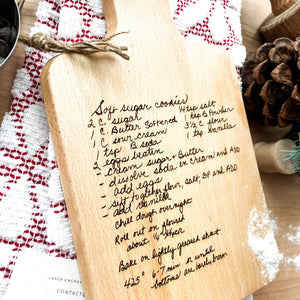 Custom recipe cutting board with laser-engraved handwriting – HP Design McKinney TX

